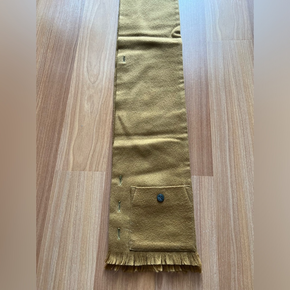 Vintage Sears Scardigan All Wool Button Scarf Vest Tan Fringe - Picture 8 of 10